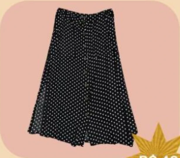 Saia vintage preta de bolinhas